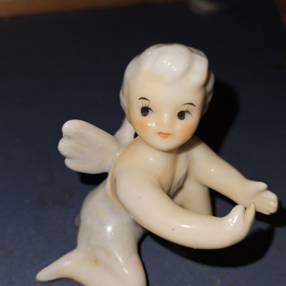 Vintage Angel Candle Hugger Japan - Iridescent Porcelain Christmas‎ Climber 3"